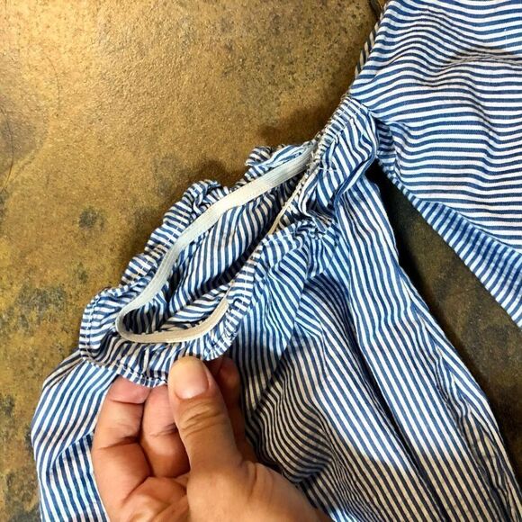 Zara Trafaiuc Collection Off-The-Shoulders Blue White Striped Blouse Medium - Picture 2 of 14